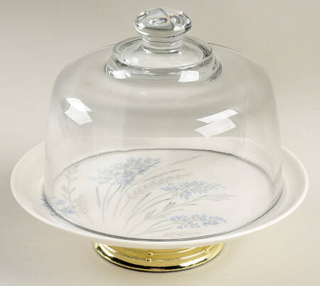 Blue Grass 6 1/2"-7 1/2" Footed Cheese Plate w/ Glass Dome HC