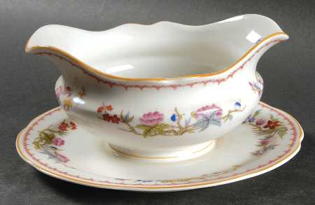 Bombay (Yellow Trim, White Body) Gravy Boat with Attached Underplate