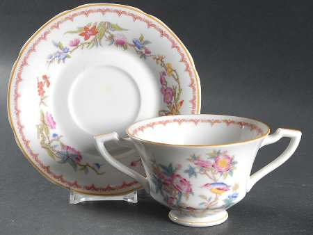 Bombay (Yellow Trim, White Body) Footed Bouillon Cup & Saucer