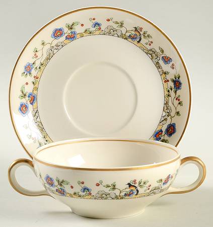 Cloisonne Flat Cream Soup Bowl & Saucer Set