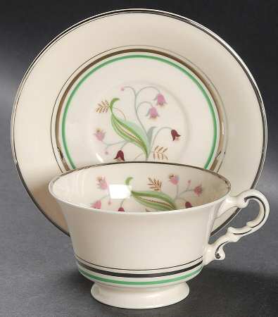 Coralbel (Virginia Shape, Platinum Trim) Footed Cup & Saucer Set