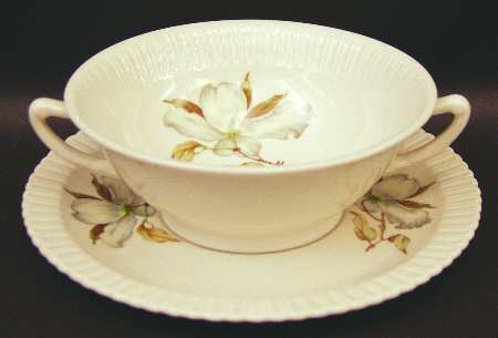 Dogwood (Shelledge, No Trim) Footed Cream Soup Bowl & Saucer Set