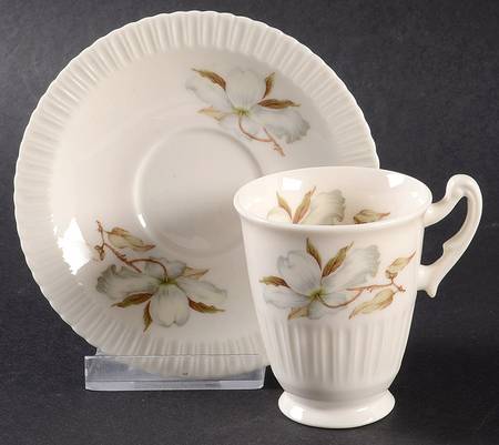 Dogwood (Shelledge, No Trim) Footed Demitasse Cup & Saucer Set