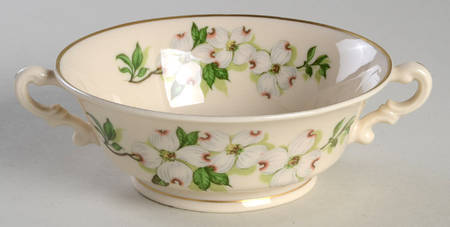 Dogwood (Gold Trim) Footed Cream Soup Bowl