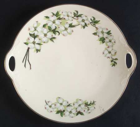 Dogwood (Gold Trim) Handled Cake Plate