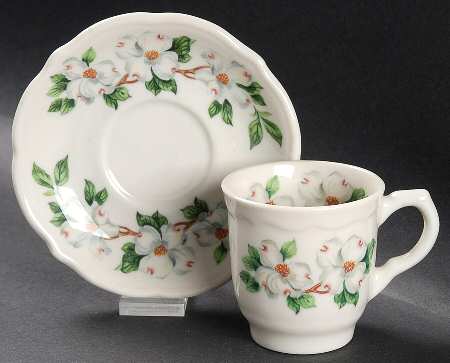 Dogwood (Restaurant, Scalloped, No Trim) Flat Demitasse Cup & Saucer Set