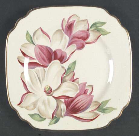 Floral Accent Plates (Virginia, Gold Trim) Square Salad Plate