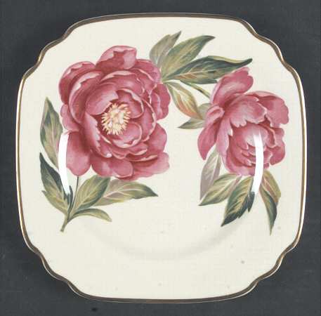 Floral Accent Plates (Virginia, Gold Trim) Square Salad Plate