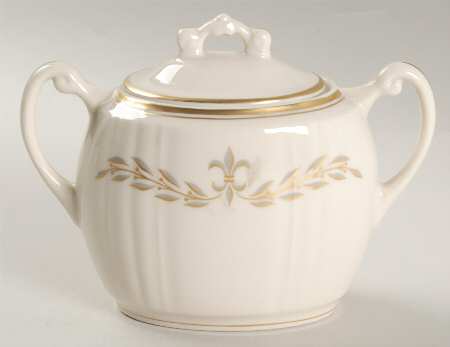 Fleur De Lis Grey Sugar Bowl & Lid