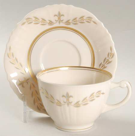 Fleur De Lis Grey Flat Cup & Saucer Set
