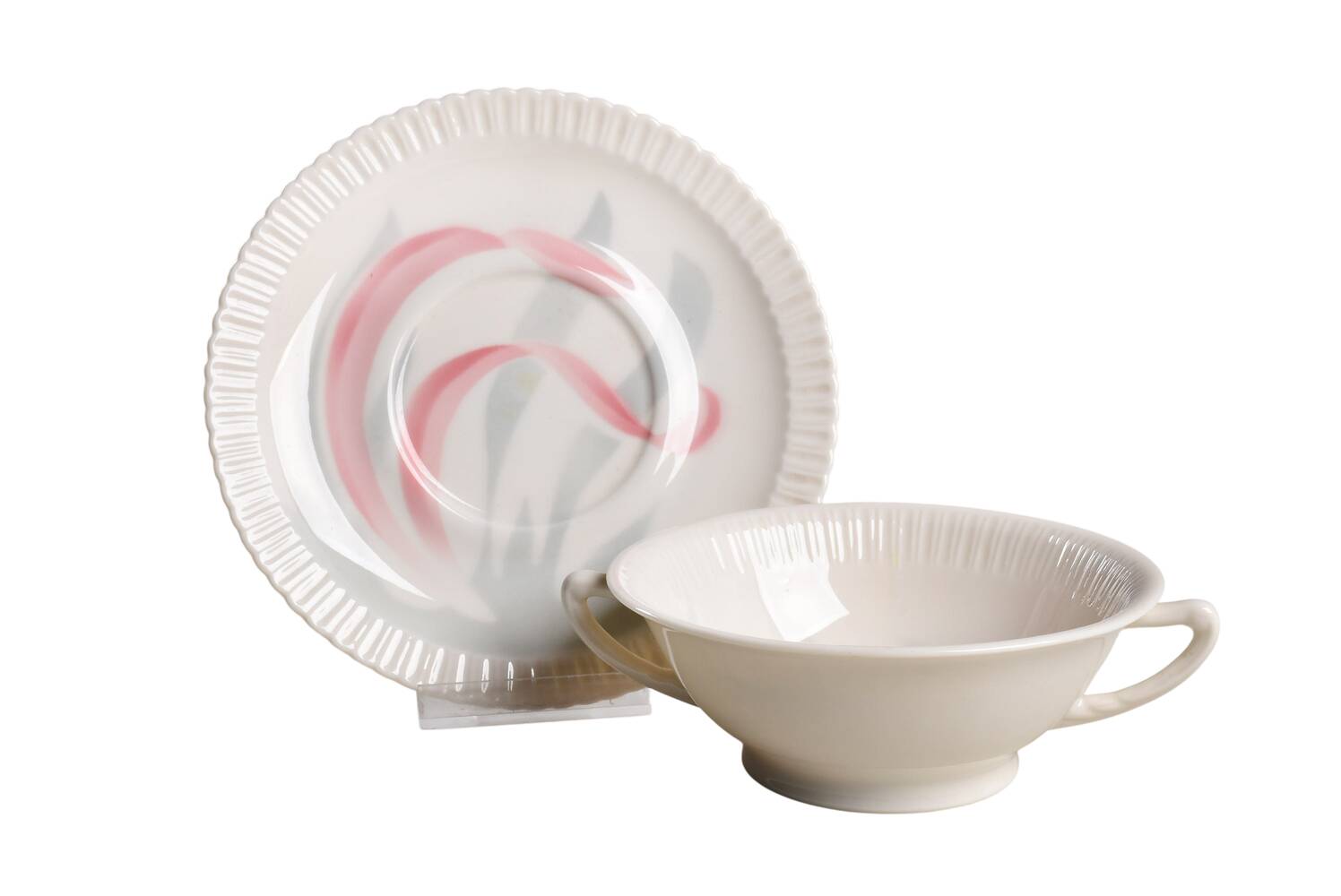 Flamingo Reeds Footed Cream Soup Bowl & Saucer Set