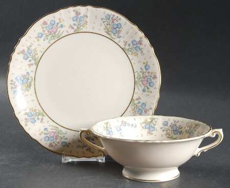 Forget Me Not Footed Cream Soup Bowl & Saucer Set