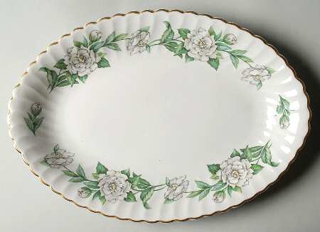 Gardenia (White Flowers) 14" Oval Serving Platter