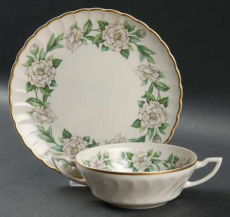 Gardenia (White Flowers) Flat Cream Soup Bowl & Saucer Set
