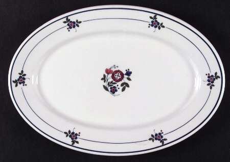 Gardena (Blue Trim) 11" Oval Serving Platter