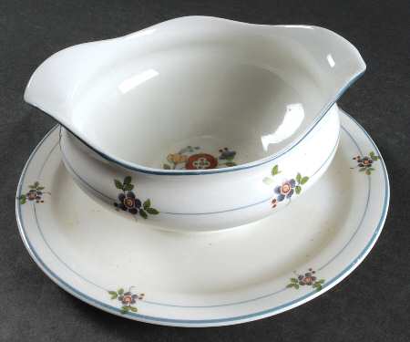Gardena (Blue Trim) Round Gravy Boat/Attached Underplate