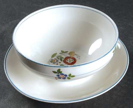 Gardena (Blue Trim) Gravy Boat w/Attached Underplate No Lid