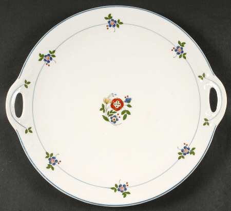 Gardena (Blue Trim) Handled Cake Plate