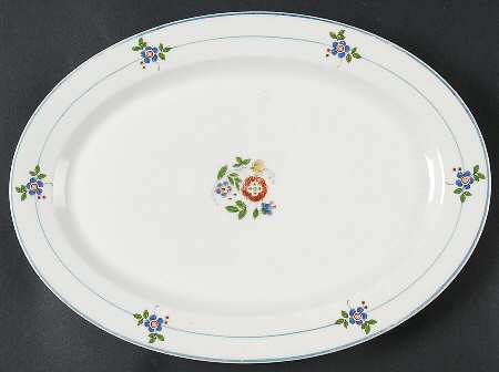 Gardena (Blue Trim) 12" Oval Serving Platter