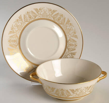 Gold Riviera Flat Cream Soup Bowl & Saucer Set