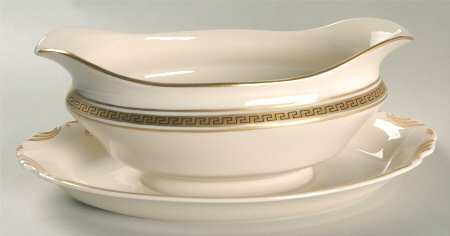 Greek Key Gravy Boat with Attached Underplate