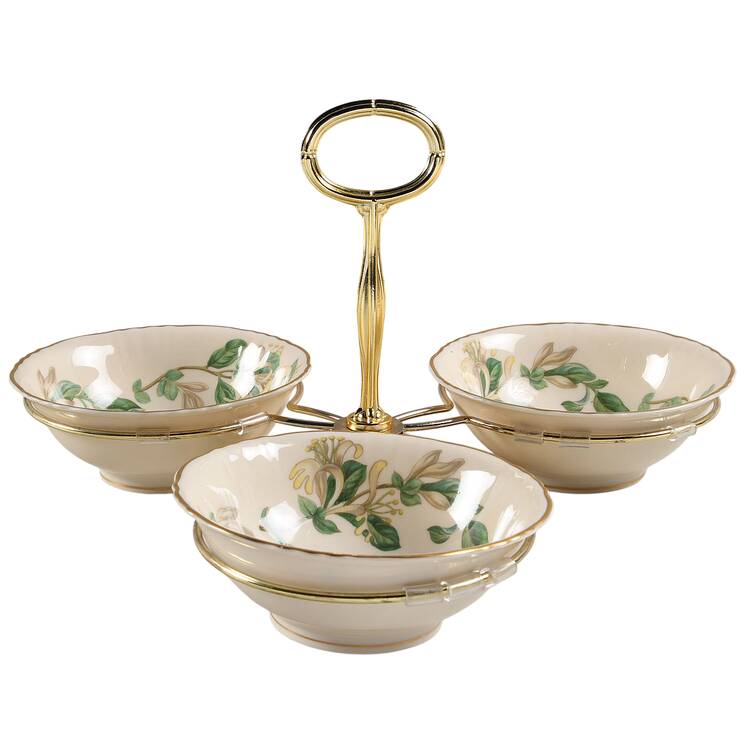 Honeysuckle 7" x 12" 3-Part Relish & Metal Stand (CERC) HC
