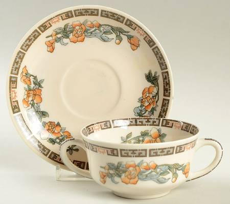 Indian Tree Orange Flowers (Cream) Flat Bouillon Cup & Saucer