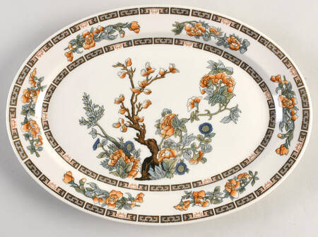 Indian Tree Orange Flowers (Cream) 12" Oval Serving Platter