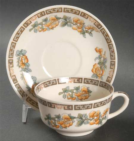 Indian Tree Orange Flowers (Cream) Flat Cup & Saucer Set