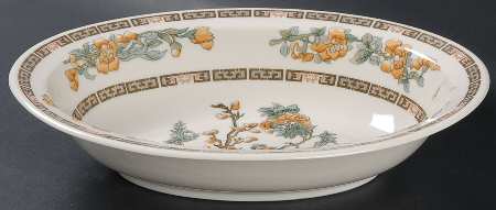 Indian Tree Orange Flowers (Cream) 10" Oval Vegetable Bowl
