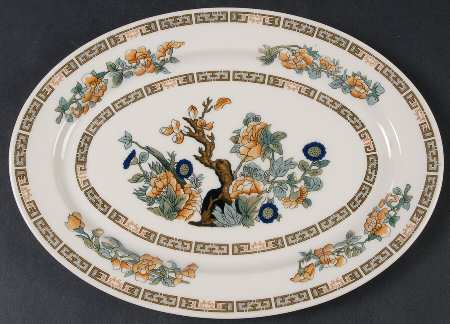 Indian Tree Orange Flowers (Cream) 10" Oval Serving Platter