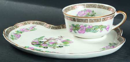 Indian Tree Pink (Smooth Edge) Snack Plate & Cup Set