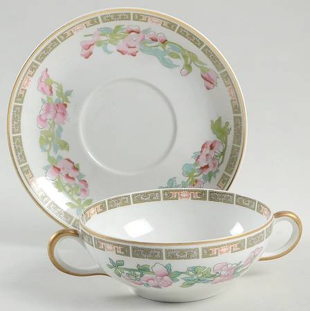 Indian Tree Pink (Smooth Edge) Flat Cream Soup Bowl & Saucer Set