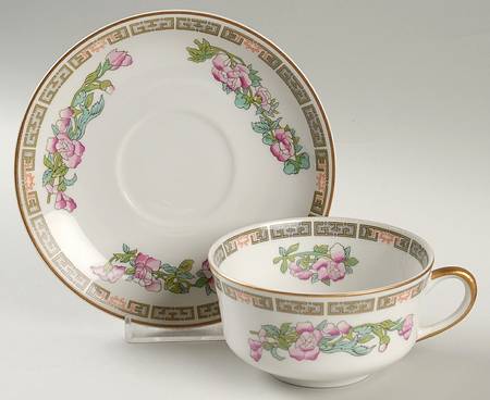 Indian Tree Pink (Smooth Edge) Flat Cup & Saucer Set