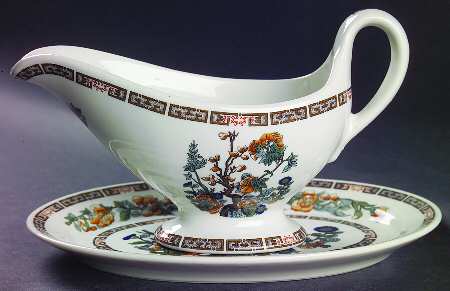 Indian Tree Orange Flowers (White) Gravy Boat & Underplate/Relish