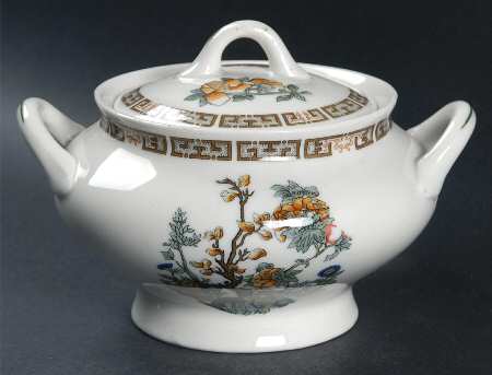 Indian Tree Orange Flowers (White) Sugar Bowl & Lid