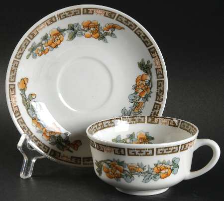 Indian Tree Orange Flowers (White) Flat Cup & Saucer Set