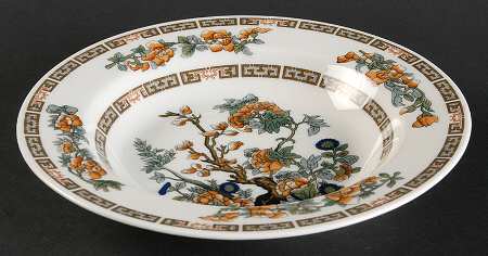 Indian Tree Orange Flowers (White) Rim Soup Bowl