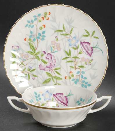 Jewel Tree Flat Cream Soup Bowl & Saucer Set