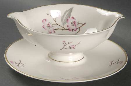 Jubilee (Pink Flowers) Gravy Boat with Attached Underplate