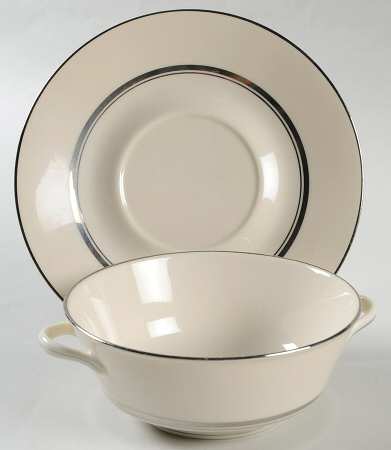 Kent (Platinum Trim) Flat Cream Soup Bowl & Saucer Set