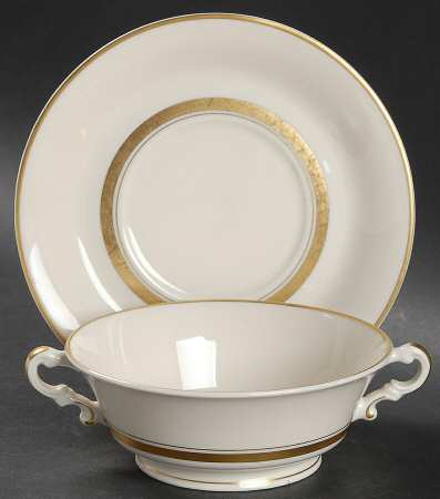 Kent (Gold Trim) Footed Cream Soup Bowl & Saucer Set