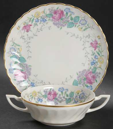 Lilac Rose Flat Cream Soup Bowl & Saucer Set
