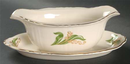 Lily of The Valley (Gold Trim) Gravy Boat with Attached Underplate