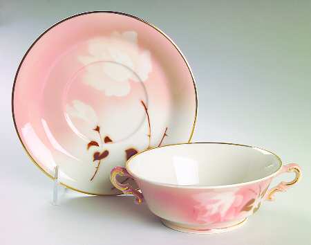 Madam Butterfly Footed Cream Soup Bowl & Saucer Set