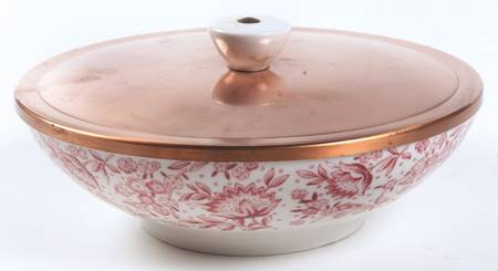 Mayflower Red 9" Round Covered Vegetable with Copper Lid