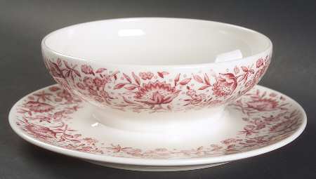 Mayflower Red Gravy Boat with Attached Underplate