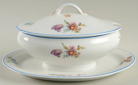 Old Haarlem (Blue Trim) Gravy Boat w/Attached Underplate & Lid
