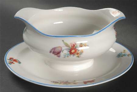Old Haarlem (Blue Trim) Round Gravy Boat/Attached Underplate