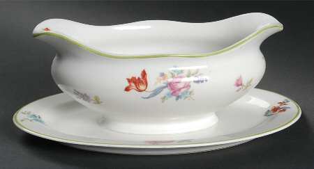 Old Haarlem (Green Trim) Gravy Boat with Attached Underplate